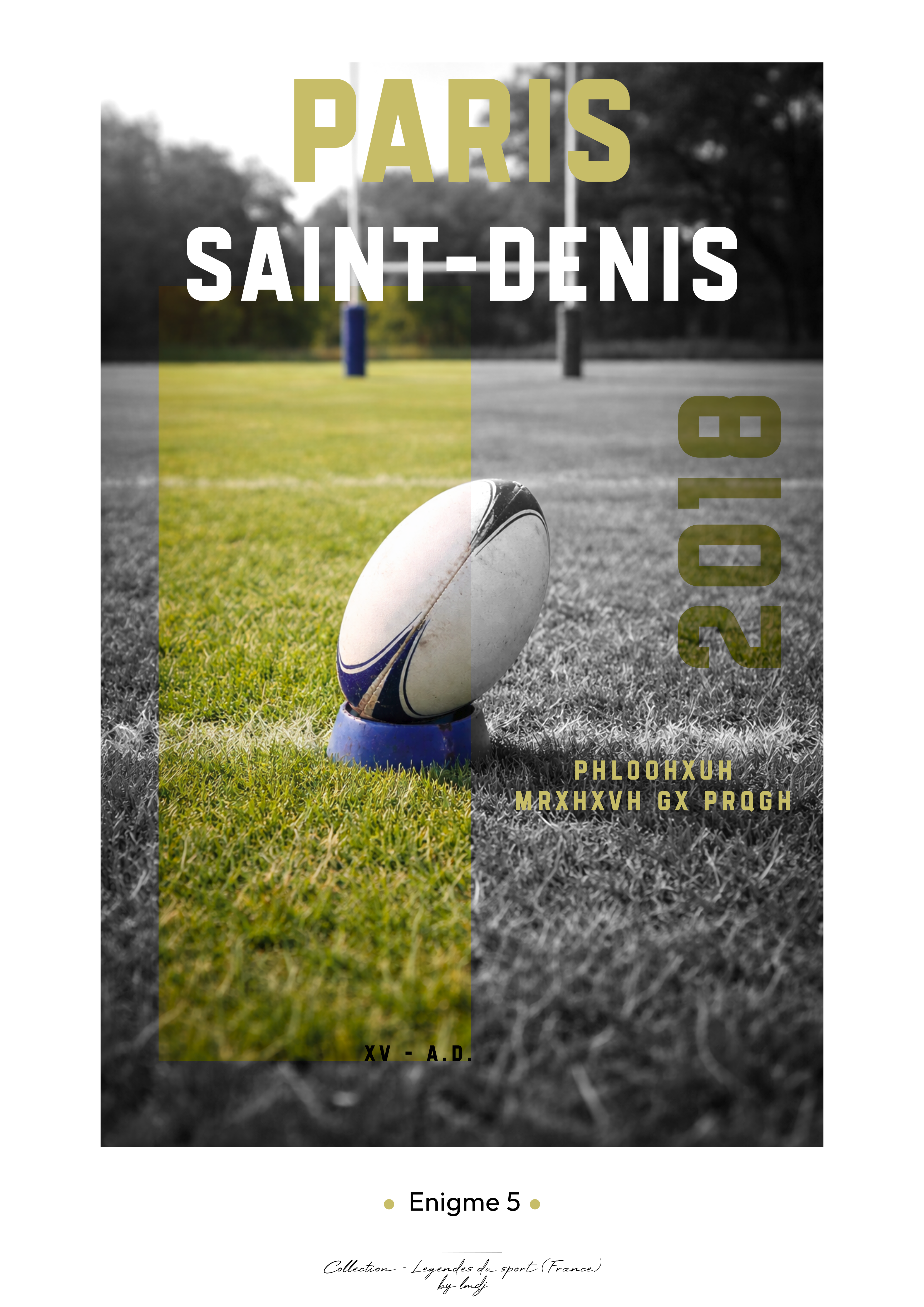 Affiche Enigme - Rugby Saint Denis 2018 Style 2 - Gris Affiche